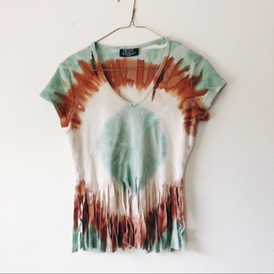 Tie dye mint cream‎ fringe tee shirt Small